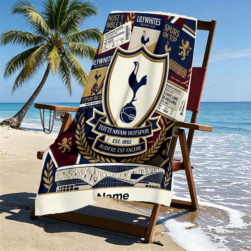 Custom Name Personalized Tottenham Hotspur Print Beach Towel, for Trip Camping Beach Party Home Decor, Birthday Gift for Family & Friends