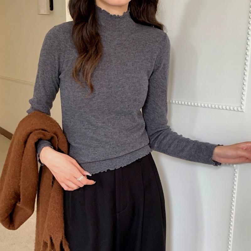 

Design lace collar slim fit inside knitted bottoming shirt top women s autumn thin casual versatile wool sweater average size