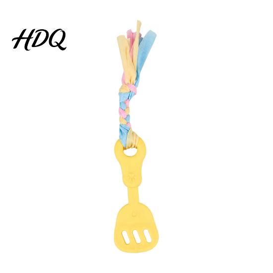 Indestructible Dog Tug Toys Spatula Shaped Chew Toy with Braided Fabric Rope Interactive Puppy Teething Durable Chewing Toy Pet Molar for