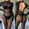 Leopard Print Babydolls Dress Plus Size Erotic Lingerie Women Sexy Open Back Cutout Bodystocking Mesh Sheer Baby Dolls Underwear