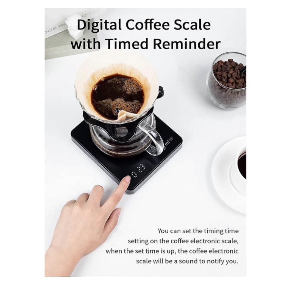 Digital Caf Scale with Timer, Rechargeable Type-C with LED Display, Multifunction Precision Sensor, with Tare Function, High Temperature Resistance