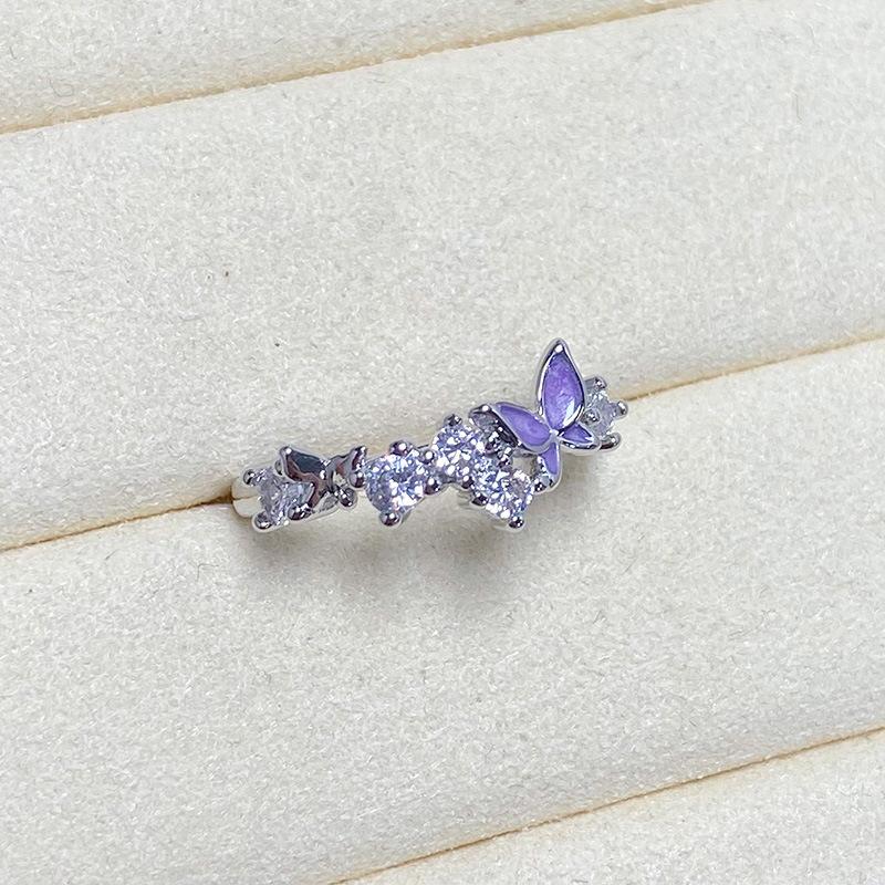 Hongkong-Stil Süßes und Kühles Temperament Mikro-Inlay Zirkon Schmetterling Persönlichkeit Öffnungsring Damen Super Fee Nische Leichter Luxus Index