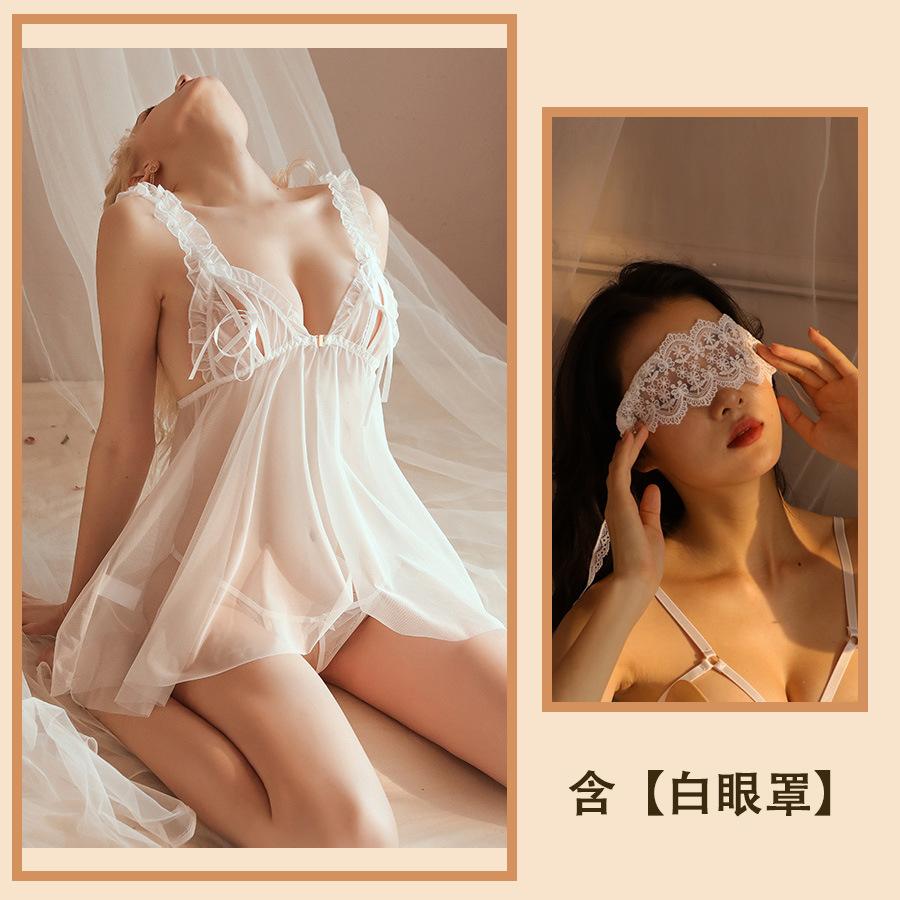 Sous-vêtements sexuels, pyjama sexy, séduction féminine, poitrine fendue, maille creuse, bretelles, perspective, chemise de nuit, costume féminin