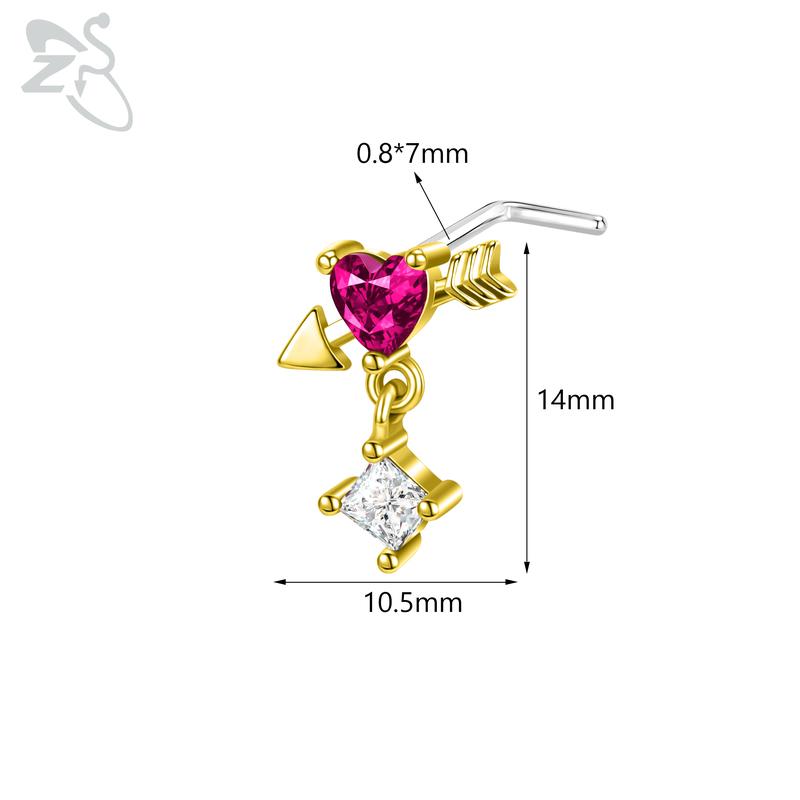 ZS 1 Piece Cute CZ Crystal Nose Stud 20G L Shaped Stainless Steel Nose Piercings Punk Black Color Spider Bat Nostril Piercing