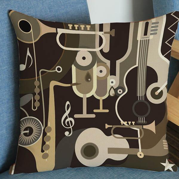 Abstract Guitar Music Instrument Print Decorative Pillows Home Decor Cotton Linen Square Sofa Cushion Covers Pillow Cases 45X45