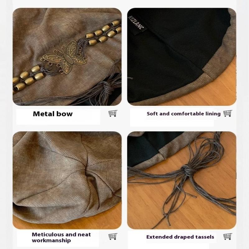 Women'S Cute Hat Sweet Cool Style Hat Tie Dyed Tassel Beaded Butterfly Decor Design Beanie Retro Loose Hat