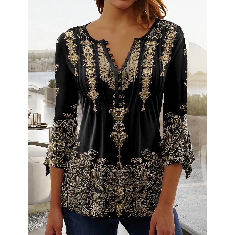 

Spring and Summer Fashion New Women s Clothing Floral Print Collar Short-sleeved Pleated Button-up Shirt Bottoming Shirt 5XL