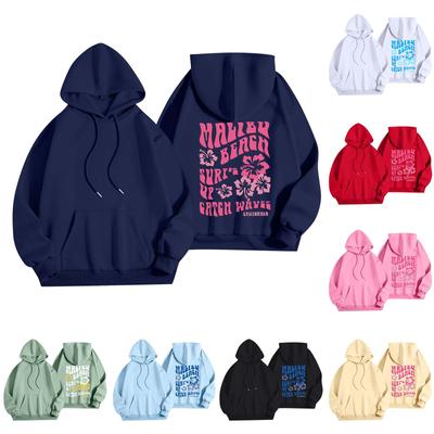 Damenmode Damen Leichter Langarmpullover mit Taschen Preppy Graphic Hoodie