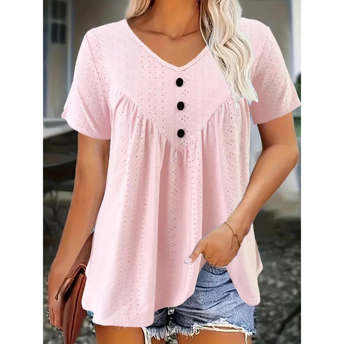 

Spring Summer Women s Casual V-Neck Short Sleeve T-Shirt Top for Crossborder XXL рожевий