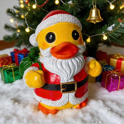 Christmas Santa Claus Duck Figurine Cartoon Santa Duck Resin Statue Sculpture Xmas Holiday Party Desktop Decoration