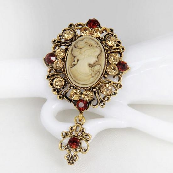 Women Brooch Retro Victorian Human Profile Rhinestone Decor Anti-slip Hollow Out Suit Coat Collar Hat Scarf