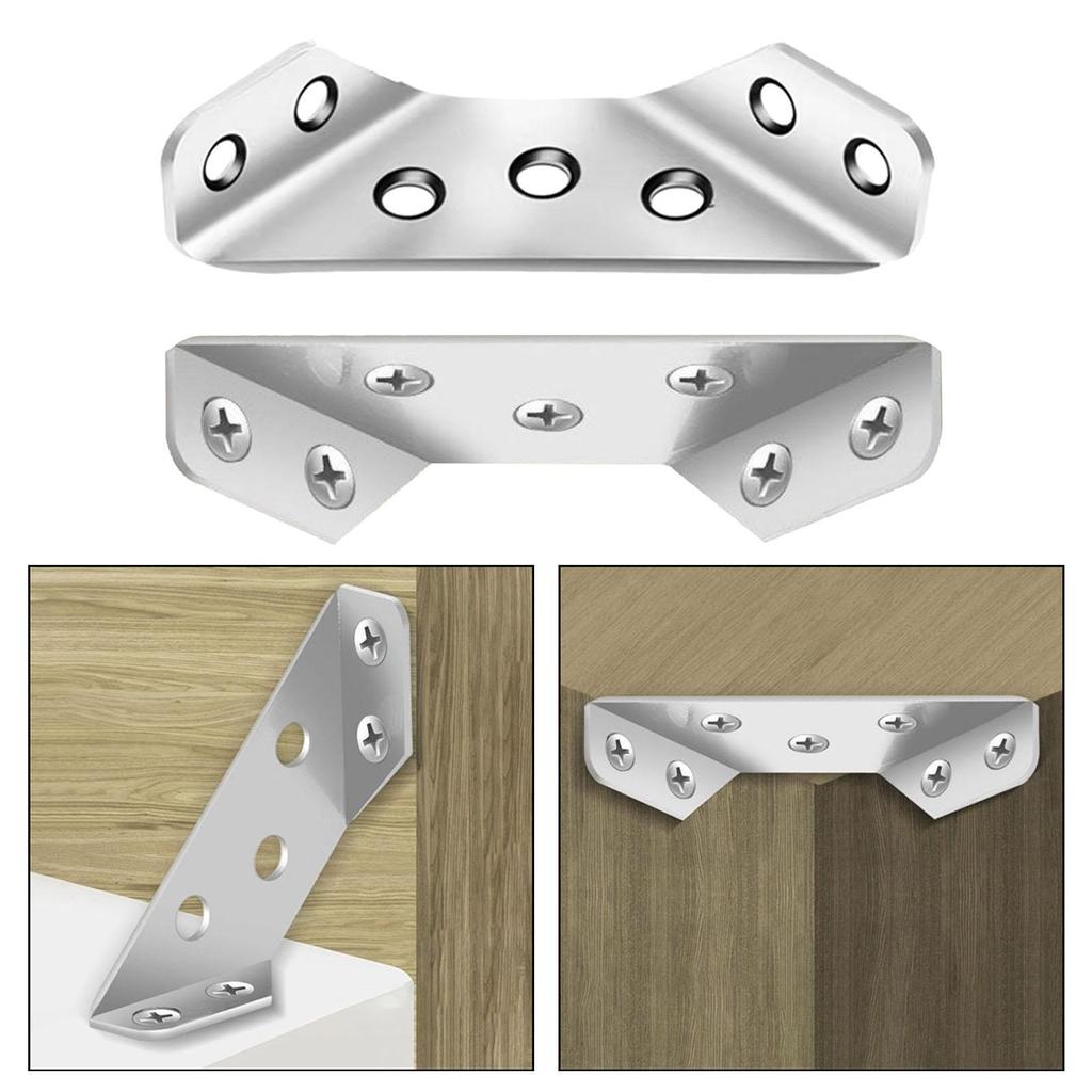 10 Pieces Stainless Steel Angle Code Corner Bracket Support for Cabinet Desk
