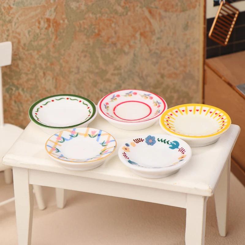 5Pcs 1/12 Dollhouse Mini Simulation Plates Dishes Model Kitchen Accessories For Doll House Decoration Kids Pretend Play Toys