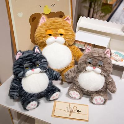 Fat Soft Cat Plush Doll with Cute Pattern Weighted Particle Sitting Design Parent-Child Game Toy for Children's Room Decoration