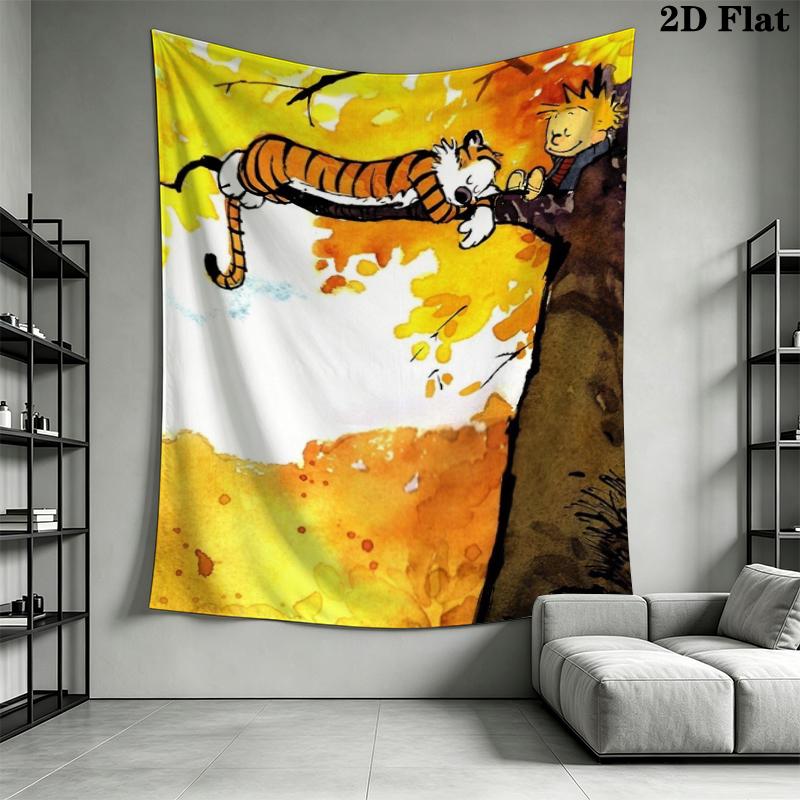 Calvin and Hobbes Wall Tapestry Aesthetic Wall Hanging Printed Fabric Blanket Decorative Tapestries for Bedroom Living Room Home Decor