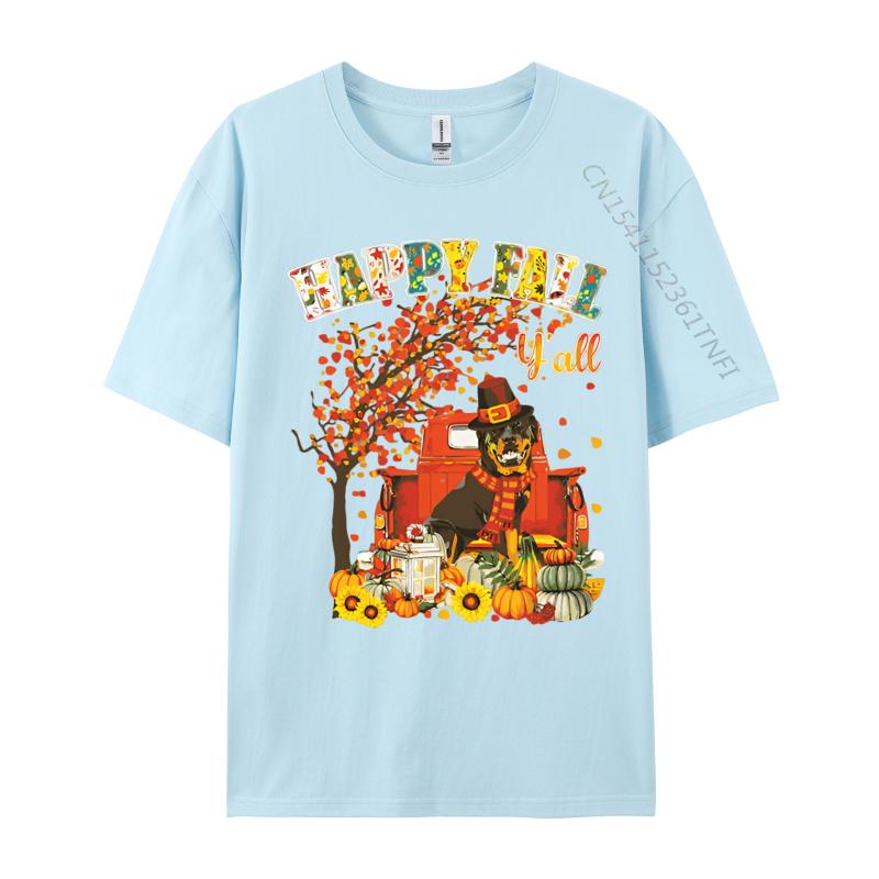 Rottweiler Dog Autumn Fall Pumpkin T Shirts Male Vintage Men Cotton Tee Shirts Cute Oversized T Shirt