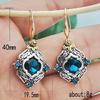 Women Zinc Alloy Retro Bohemia Gold Color Ear Hook Drop Blue Rhombus Glass  Earrings Wedding Party Jewelry Gift