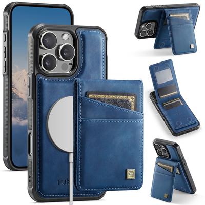 Für iPhone 16 Pro Max Hülle AUTSPACE A12 Leder-Rückseite mit magnetisch abnehmbarer Kartenhalterung Ständer