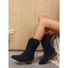New Rivet Pointed Toe Mid-Top Boots Women's 2025 Winter Thick Heel Suede V-Mouth Knight Boots