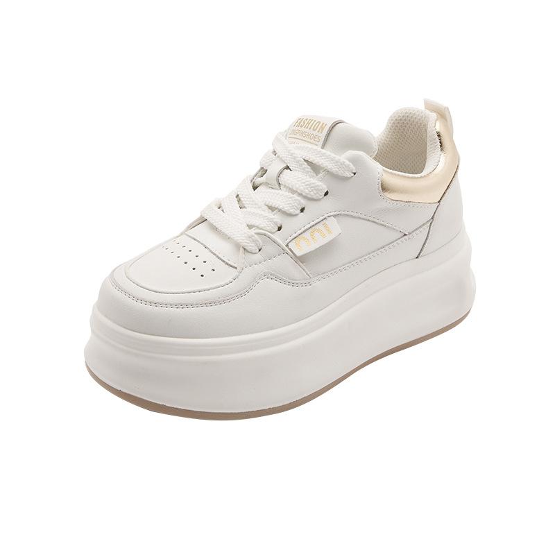 New cowhide casual shoes women's thick-soled inner height increase wear-resistant sports little white shoes women's lace-up women's shoes