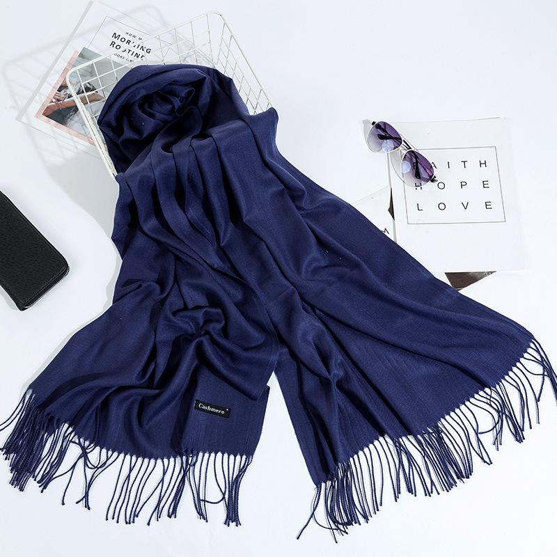 Otoño E Invierno Nuevo Bufanda de Cachemira para Mujer Color Sólido Imitación Cachemira Bufanda de Punto Gruesa Bordada Cachemira Chal