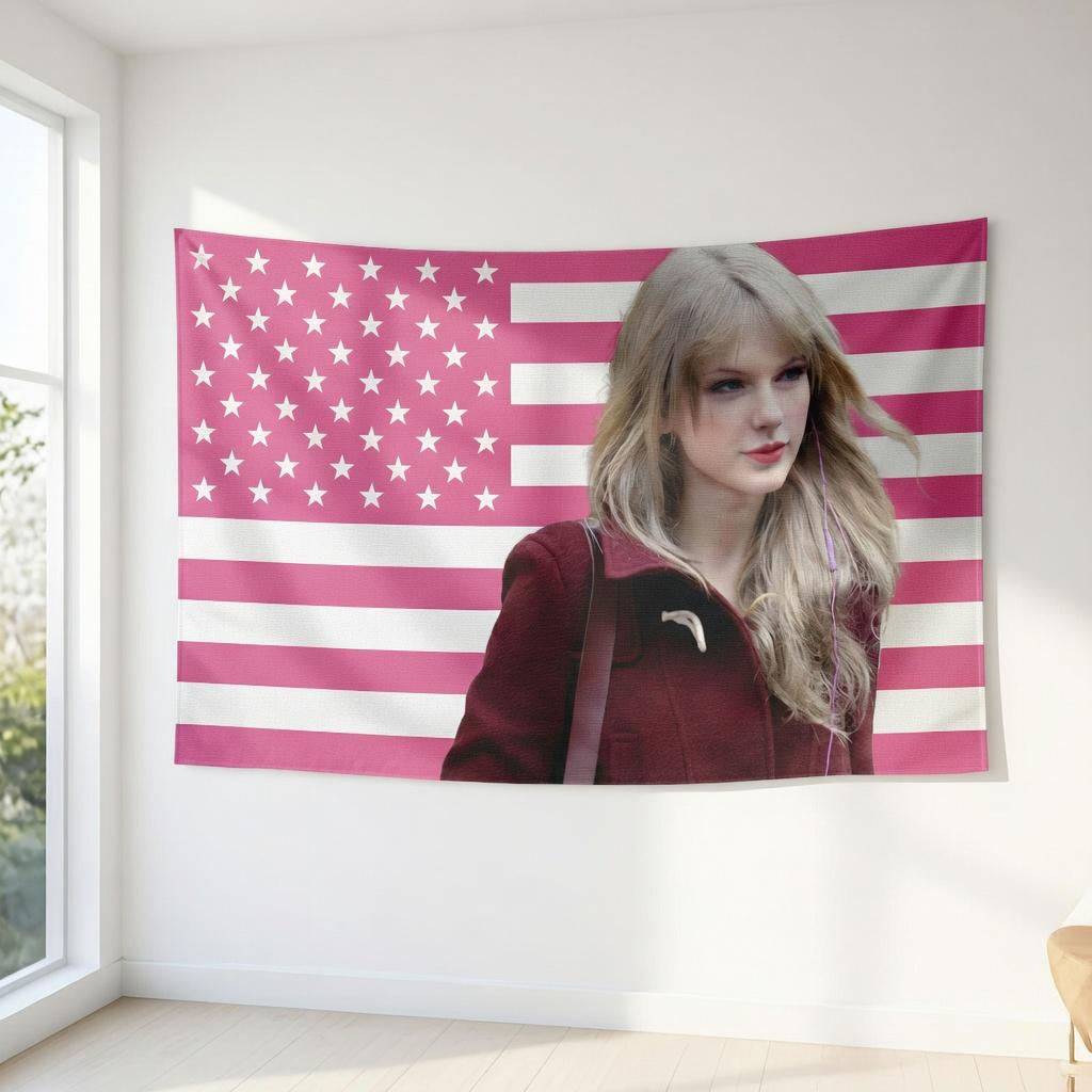 

Music Icon Style Wall Tapestry Pink Stars Stripes Flat Print Aesthetic Room Decor for Living Room Party Dorm Backdrop 74x94cm(29x37in)