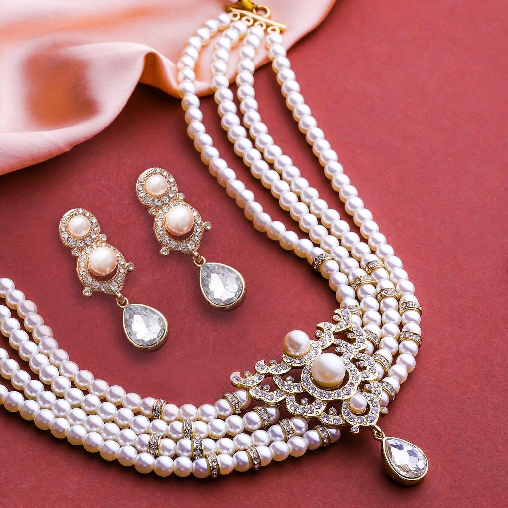 Estele Placat cu aur — set elegant colier-choker cu perle și diamante pentru femei