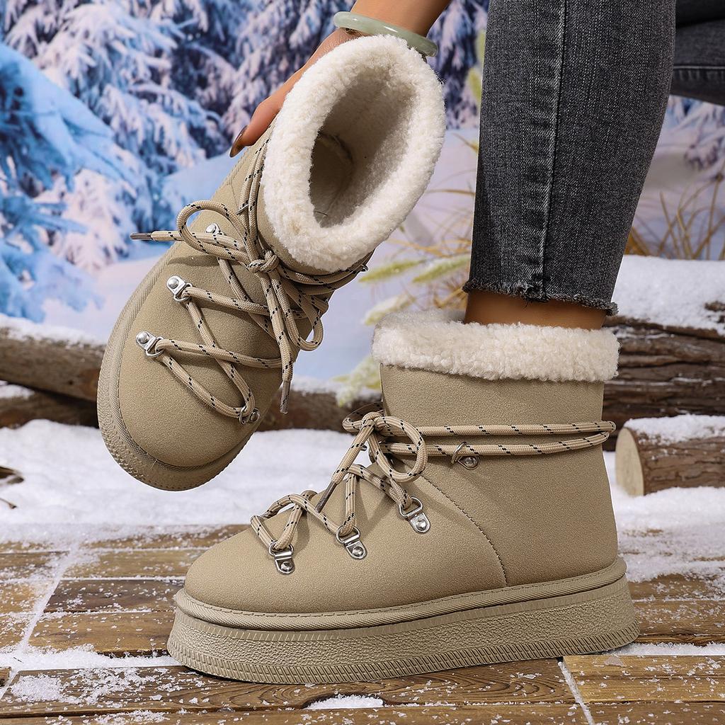 Women Ankle Boots 2025 New Round Toe Plush Warm Casual Shoes for Women Thick-soled Cross-strap Snow Boots Women Zapatos De Mujer