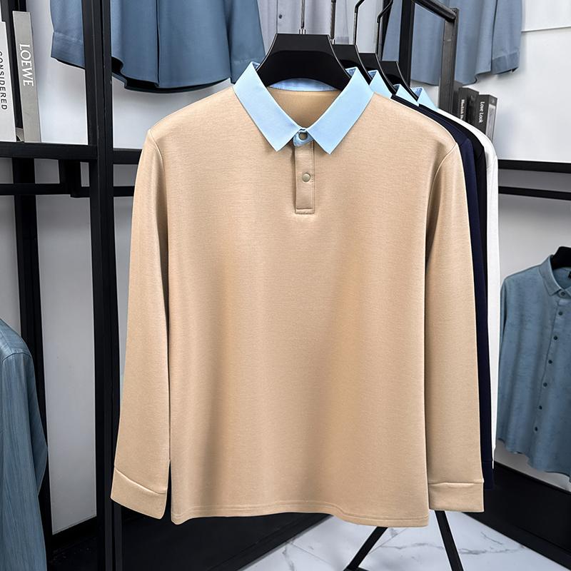 Original Brand Quality Men'S Polo Shirt Exquisite Autumn Patchwork Collar Long Sleeve Fashion Lapel T-Shirt Business Mensmear