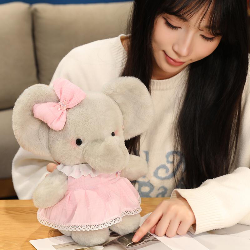 Cute Dressed Pink Blue Rabbit Elephant Plush Toys Soft Stuffed Animals Kids Gift Handmade Huggable Decor Safe Ages Playtime