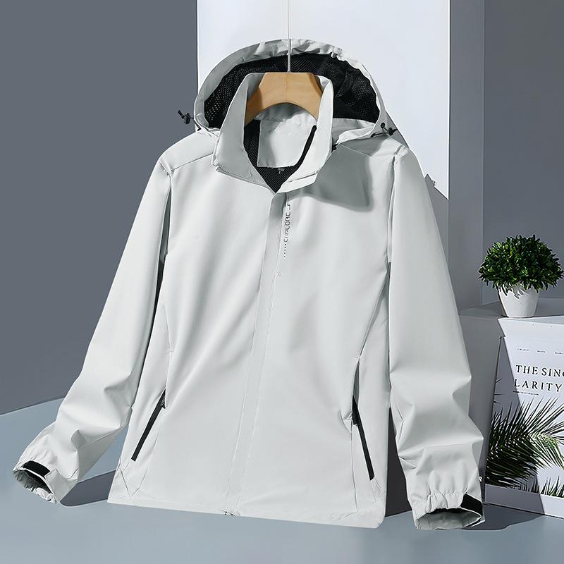 Jacket Men's Spring and Autumn Men's Autumn and Winter Solid Color Jacket Outdoor Long-sleeved Hooded Casual Sports