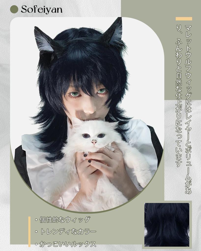 Sofeiyan Wig Like a Christmas Design Clothing Black Wolf Mullet Wolf Long Handsome Natural Small Face Harajuku Makeover Cosplay Full Wig Blue Wig