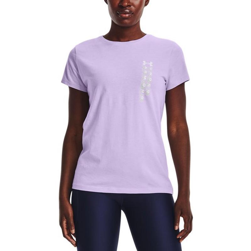 Under Armour Logo Print Solid Color Round Neck Short Sleeve T-Shirt Women T-Shirts Purple 1370760-515