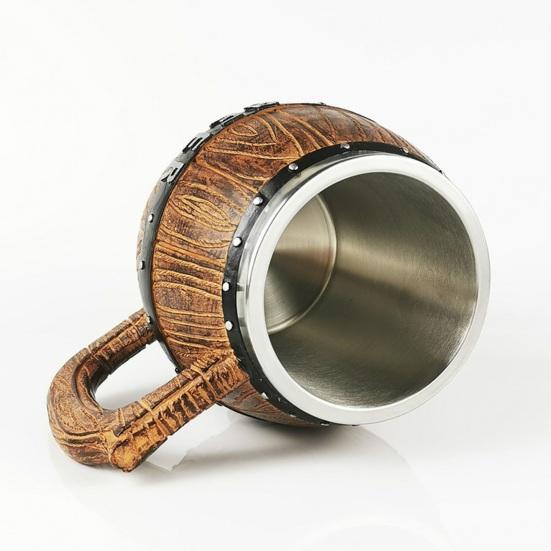 Stainless Steel Beer Mug  Wood Barrel Design Steins