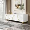 TV Console Table High Capacity Push Type Cabinet with 4 Doors Strong Stand Load-bearing Mid Century Modern Living Room Furniture Television