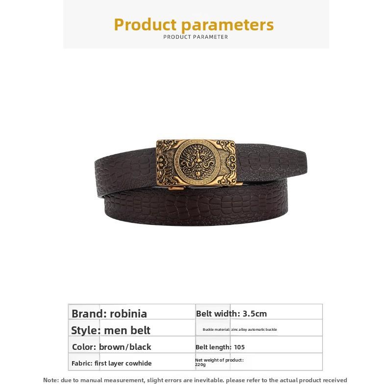 Meier Men's genuine leather belt - zodiac alloy automatic buckle - premium top grain cowhide jeans belt
