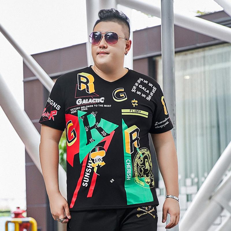 Fat Men's Plus Size Short-sleeved T-shirt European Station Fashionable Half-sleeved Fat Man Bottoming T-shirt Summer