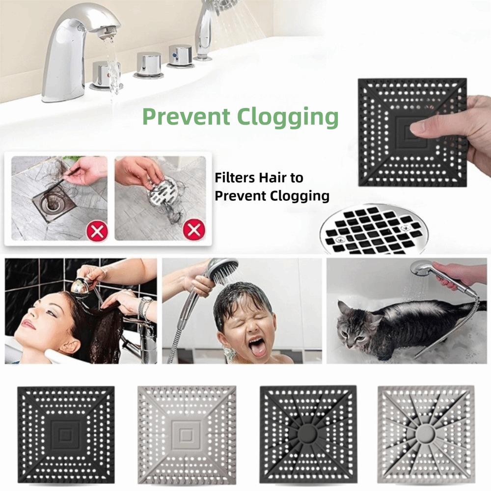 Silicone Shower Drain Hair Catcher Square Deodorant Shower Drain Cover Durable Easy To Clean Floor Drain Protector