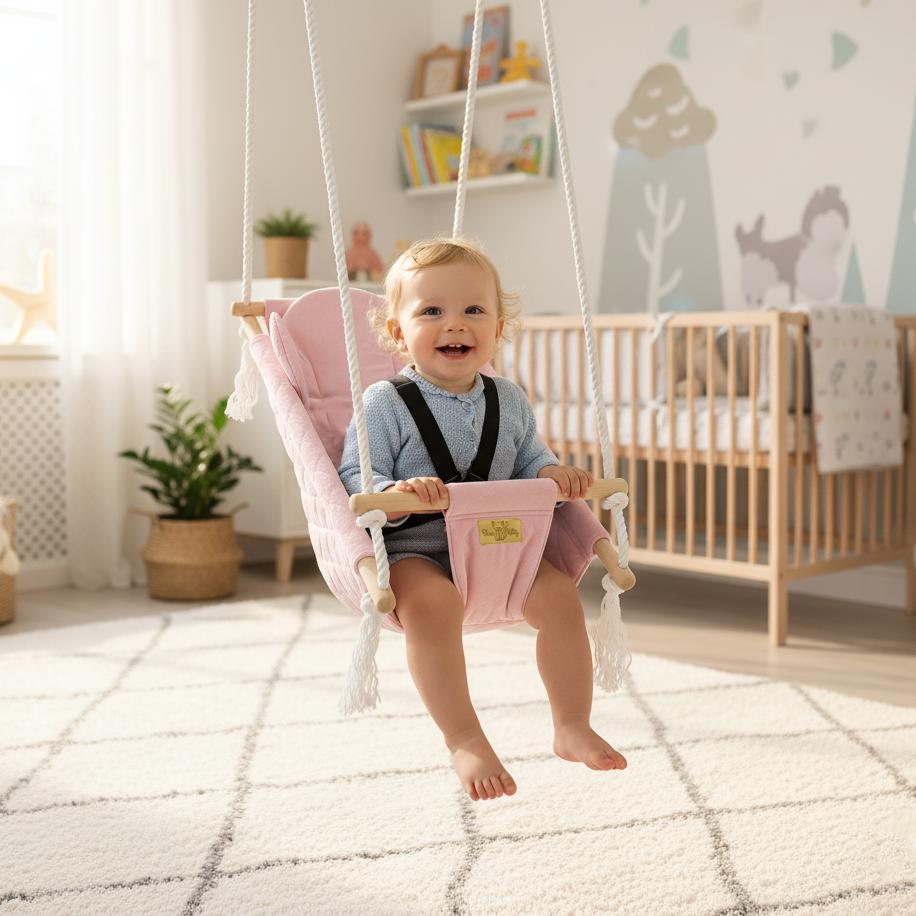 Cradle - bouncer - baby swing - for home and garden VELVET - PINK