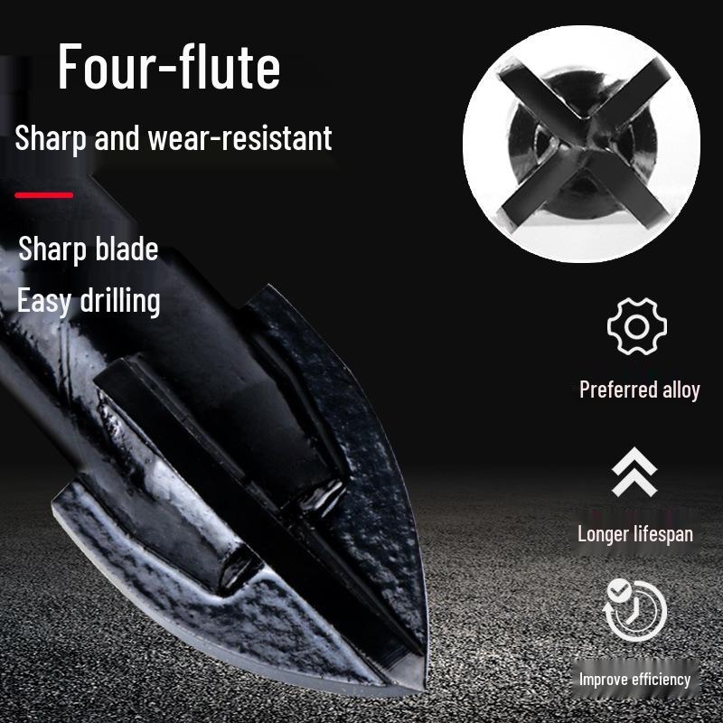 Impact Hex Shank Four-Blade Cross King Drill Bit for Concrete, Tile, and Glass