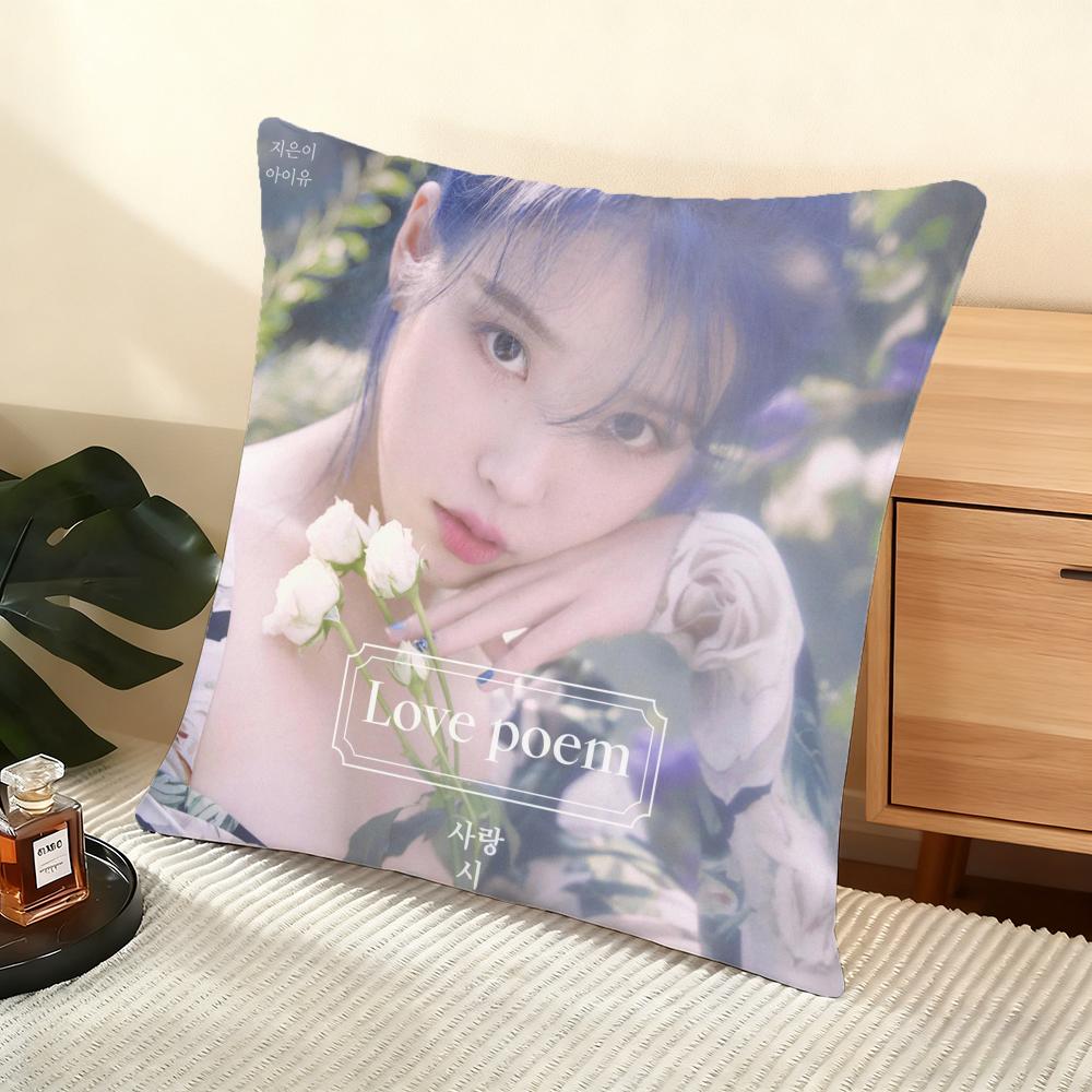 Korea Singer IU Album Cushion Cover Silky Short Plush Home Sofa Cushion Cover - Invisible Zipper Home Decoration