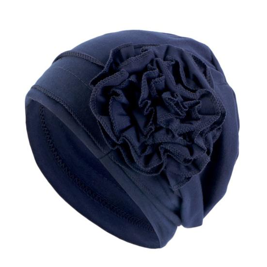 Turban Hat for Women, Side Flower Decor Head Wrap, Pure Color High Elasticity Turban Cap for Sensitive Scalp Postpartum Care Sleep