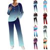 Women's Casual V-Neck Printed Hooded Pajama Set with Pockets Long Sleeve Loose Fit Loungewear