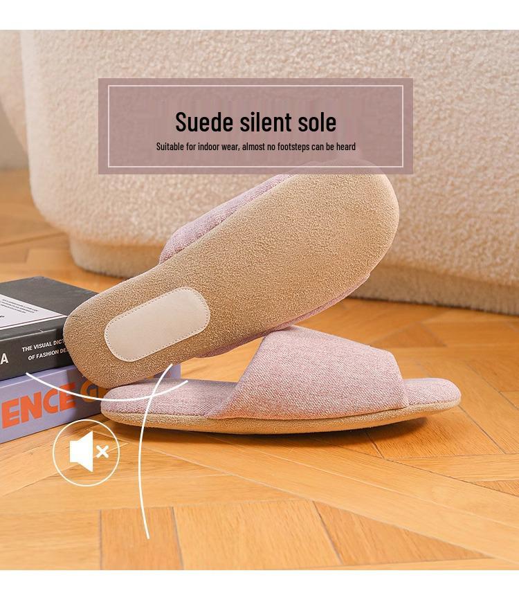 Youtiao Silent Open-Toe Indoor Slippers - Breathable Summer Linen for Wood Floors
