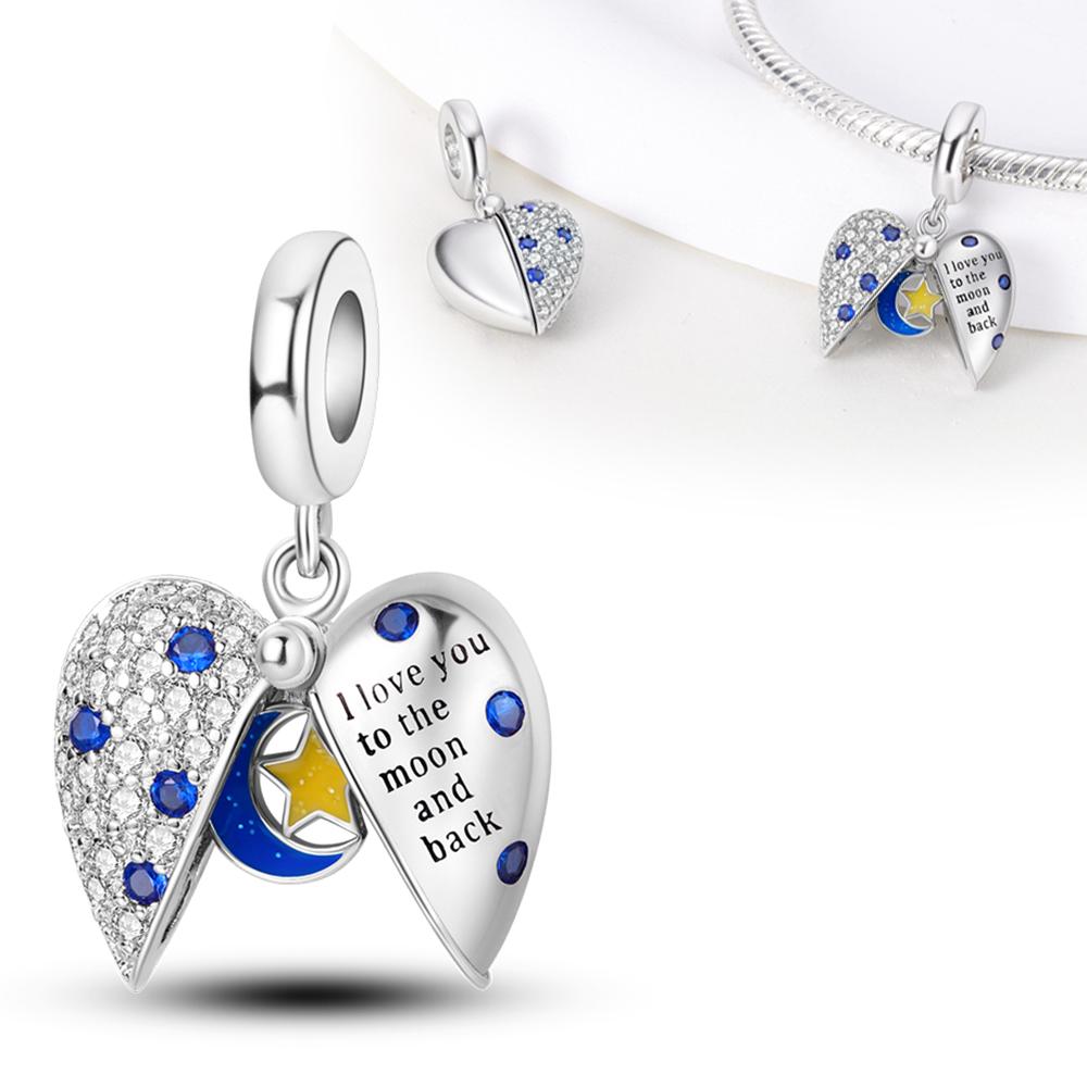 Charms Copper Shining Moon Stars Heart-Shaped Pendants Fit Charms Plata Original Bracelet Beads Women Jewellery Making