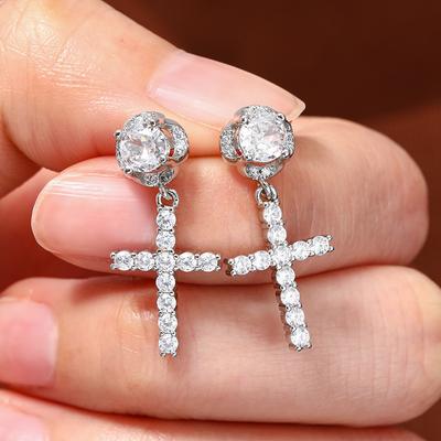 Punk Gold/Farbe Kreuz Ohrstecker Hip Hop Strass Piercing Stecker Für Damen Herren Ohrschmuck Modeschmuck