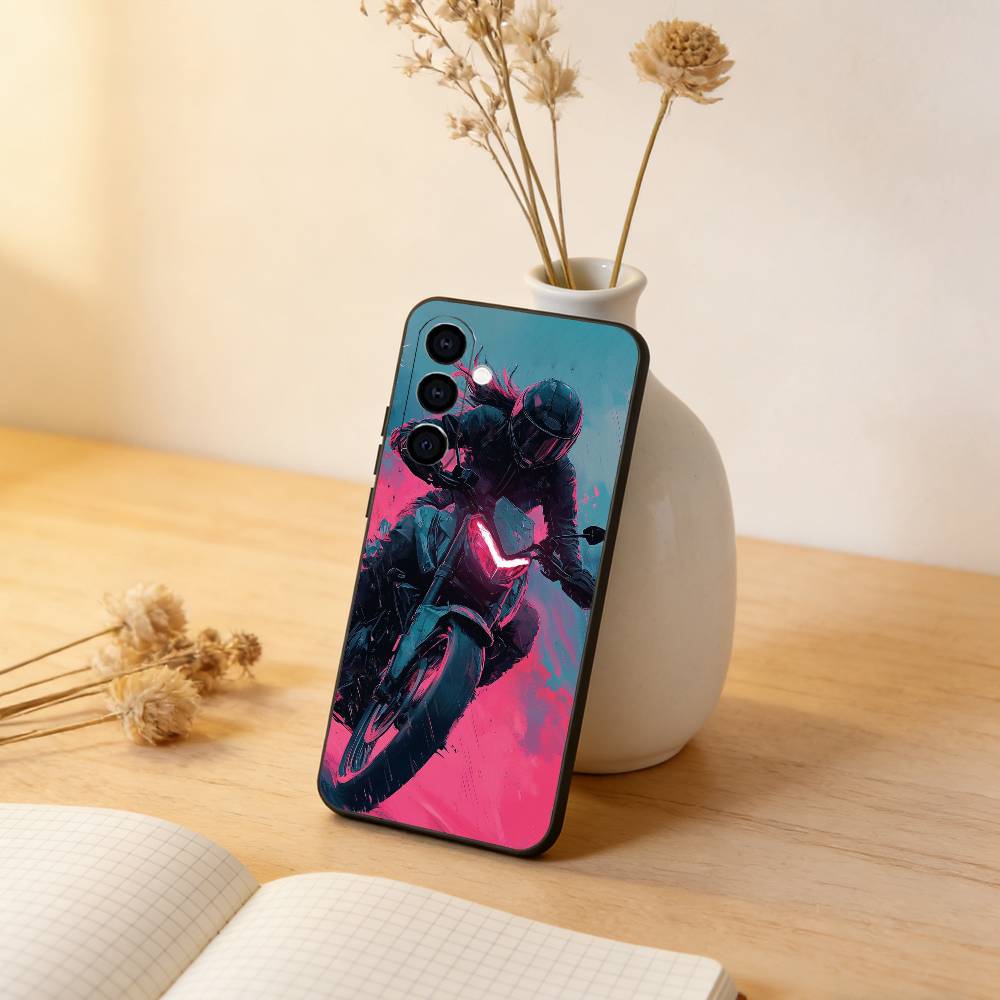 

Motorbike Cool Kid Phone Case Black Silicone Soft For Samsung Galaxy A73,A72,A71,A70,A53,A52,A51 Samsung a32 4g