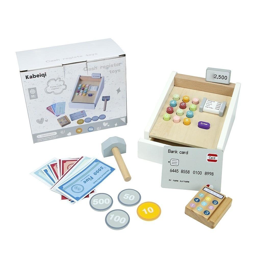 Kids Wooden Simulation Supermarket Checkout Counter Toy Cash Register Role-Play Toys Kitchen Toys Girls Pretend Play Toys