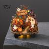 Autumn Seasonal Decorations Halloween Wooden Tabletop Sign, Pumpkin Black Cat Ghost Haunted House Decor Plaque Dining Table Ornaments with Stand,