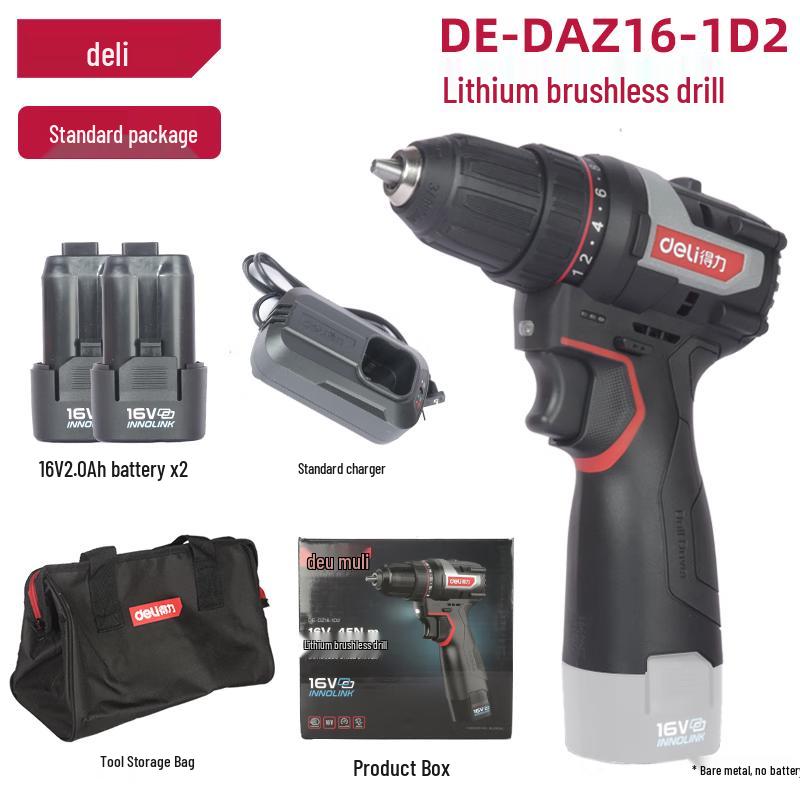 Deli 16V Brushless Cordless Drill/Driver CN Plug (adapter Included)